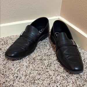 Calvin Klein Black Leather Loafers with Silver Accent